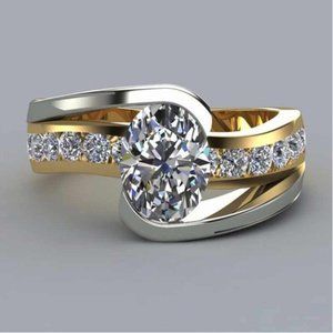 💎 Charming Oval Clear Zircon Three Lines Anillos Dainty Ring for Women, VIP513